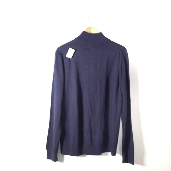 Navy Blue Merino Wool Sweater Mens Large Classic Soft 1/4 Zip BANANA REPUBLIC - Picture 8 of 11